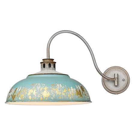 Golden Lighting Kinsley 1 Light 14" Wide Wall Sconce with Hand Painted Antique Teal Shade Aged Galvanized Steel